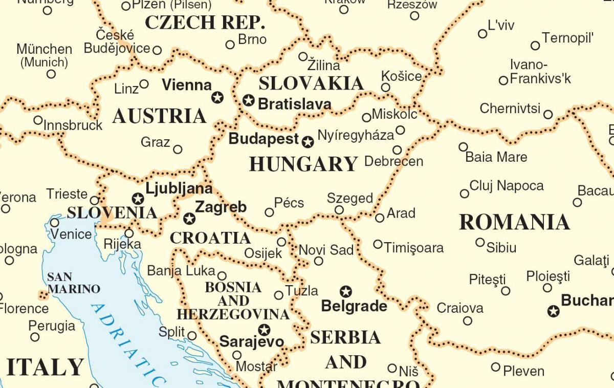 kaart Slowakije omringende landen