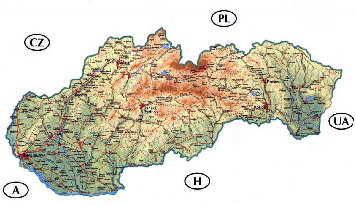 gedetailleerde kaart van Slowakije