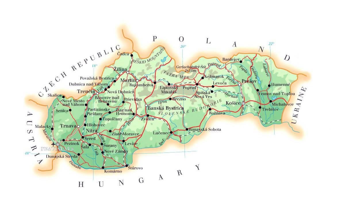 kaart van Slowakije skigebieden