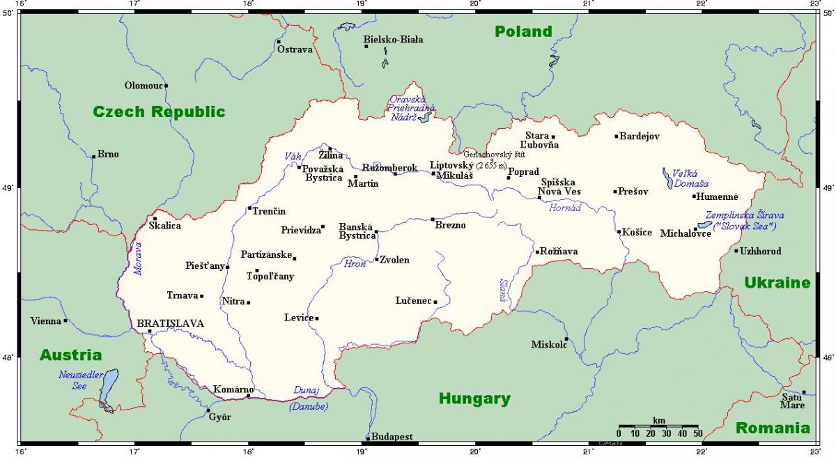 kaart van Slowakije met steden